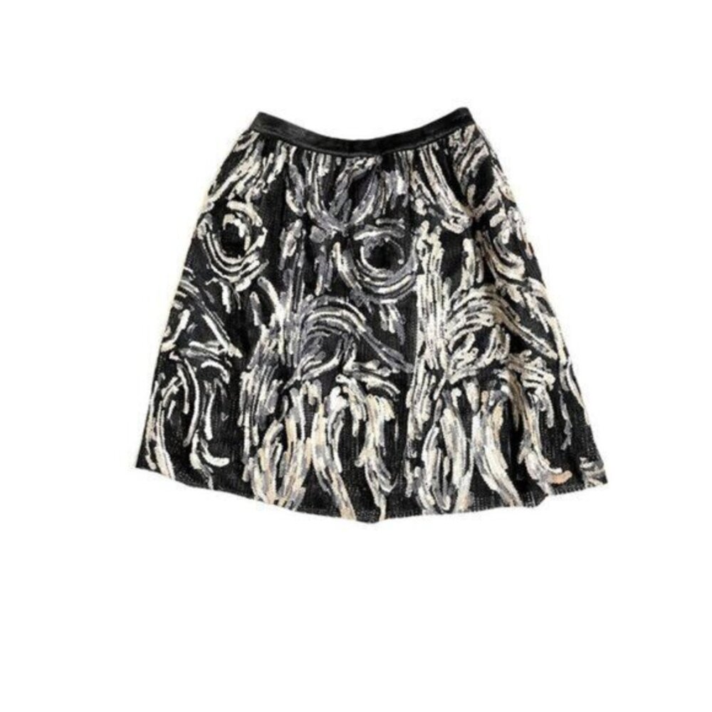Endless Rose Womens Black Knee-Length Mesh Floral Applique Flare Skirt SZ M NEW